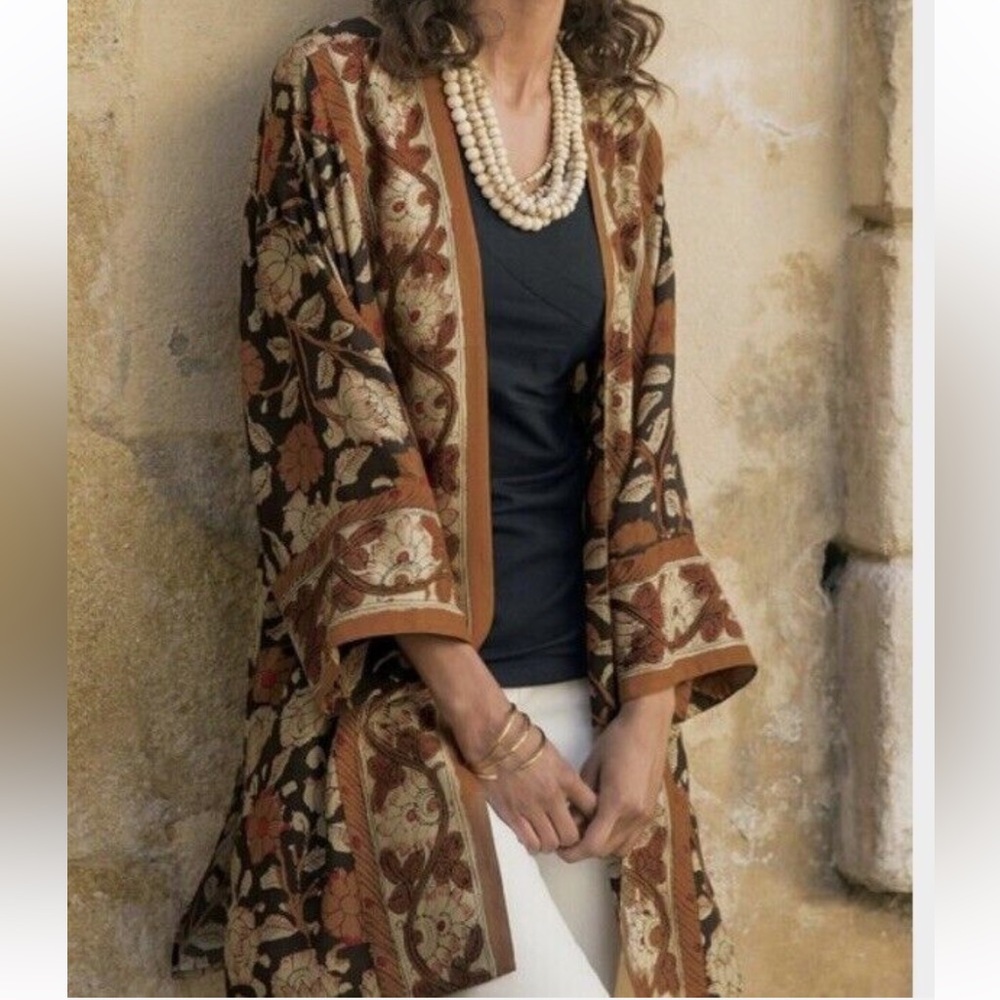 Soft Surroundings Mara Topper Brown Floral Print Open Front Kimono Cardigan L - Picture 11 of 11